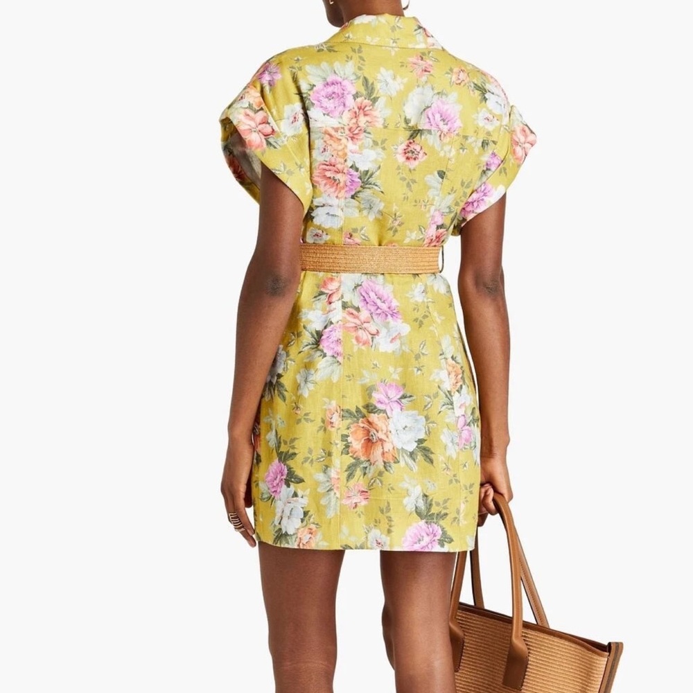 Zimmermann Belted Floral Linen Mustard Rose Mini Dress NWT - Picture 3 of 10